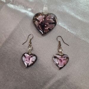 Glass Heart-Shaped Floral Jewelry Set